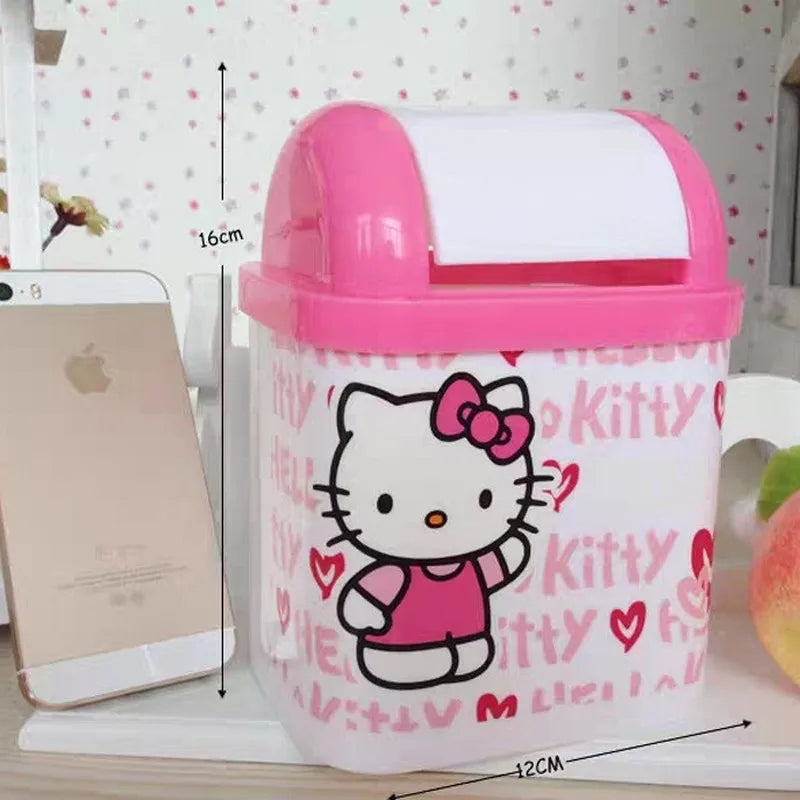 Hello Kitty Plastic Bathroom Trash Can, Household Storage Bin, Car Trash Can, Creative Living Room and Kitchen Trash Can Qme