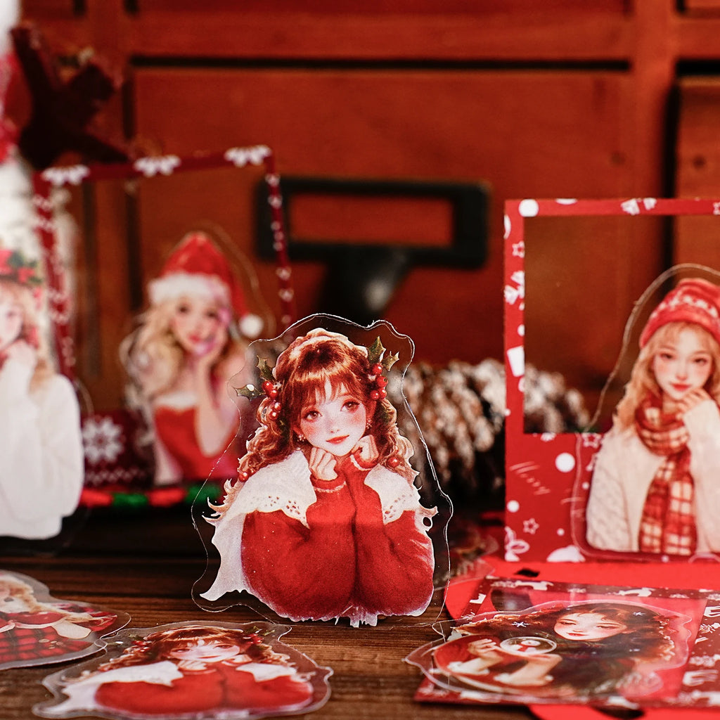 15 Sheets Christmas Theme PET Sticker Pack for Scrapbook DIY Photo Frame Collage Decor, Christmas Gift Decorative Stickers Qme