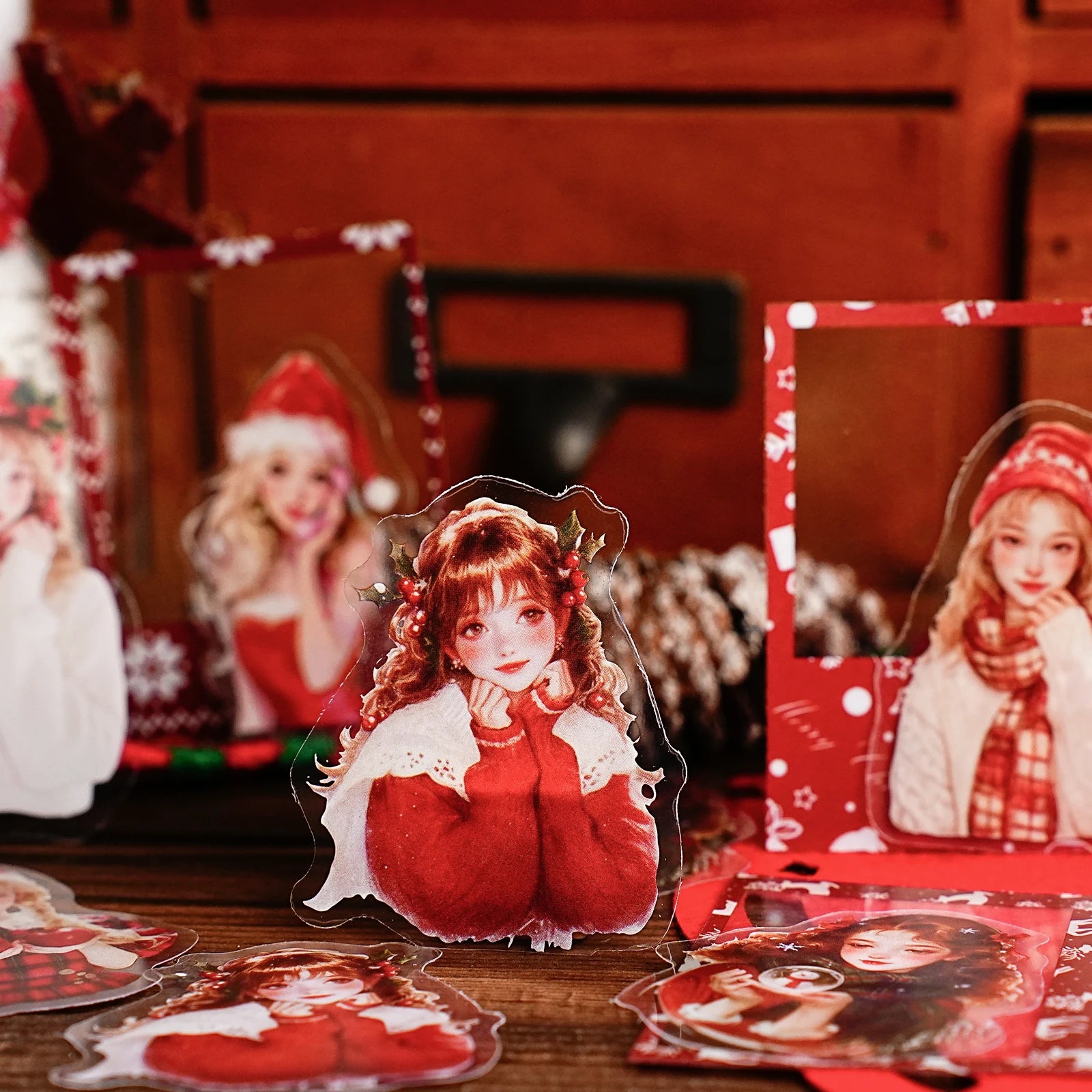 15 Sheets Christmas Theme PET Sticker Pack for Scrapbook DIY Photo Frame Collage Decor, Christmas Gift Decorative Stickers Qme