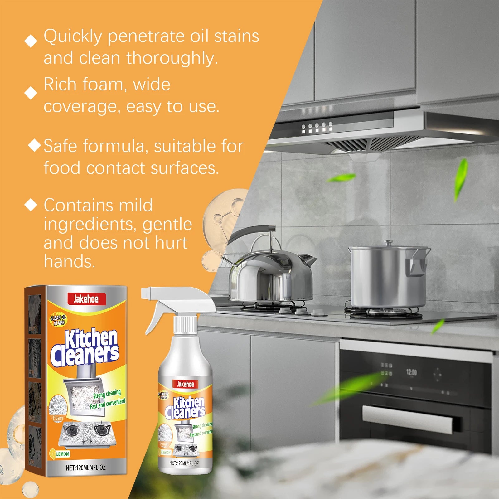 Kitchen Foam Cleaner Powerful Dissolving and Removing Stubborn Oil Stains Cleaning Cooking Utensils Multi-purpose Cleaning Spray Qme