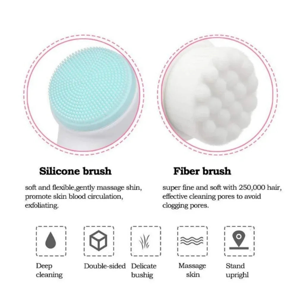 Double Sided Silicone Facial Cleansing Brush Soft Bristles Exfoliating Face Scrubber Deep Pore Cleaning Massage Skin Care Tool Qme