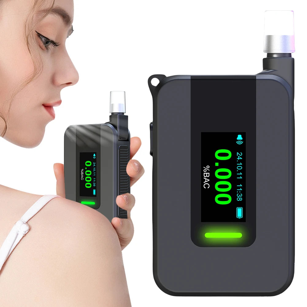 Electrochemical Alcohol Tester USB Rechargeable Non-Contacting Electronic Breathalyzer Portable Alcohol Meter for Personal Use Qme