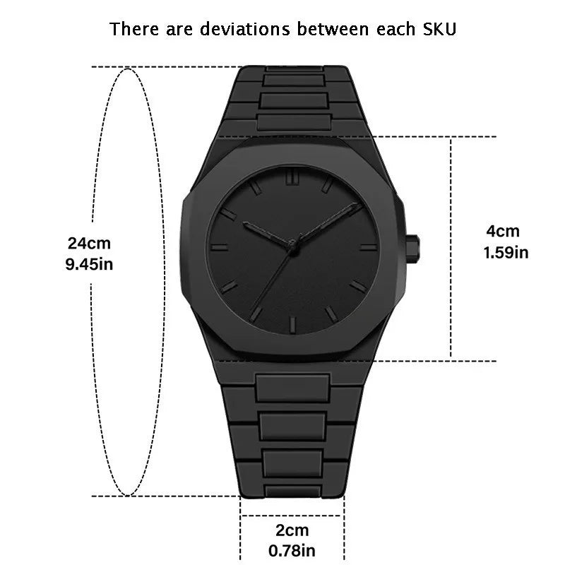 All black octagonal minimalist scale men's steel strip business quartz watch Qme