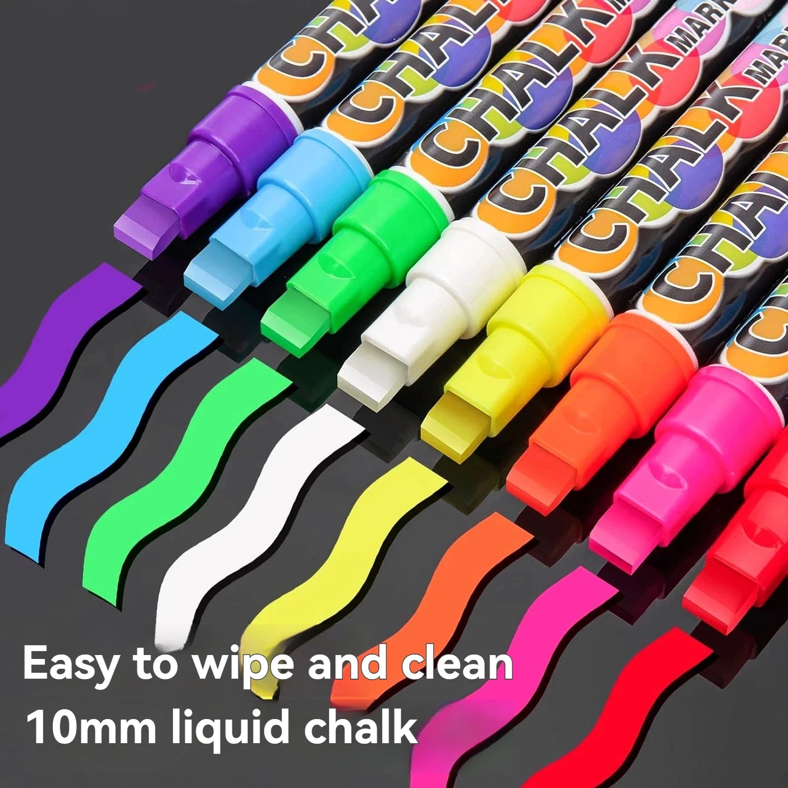 Liquid Erasable Chalk Markers Pens 8 Colors 10mm/15mm Washable & Wet Erase Neon Art Makers for Blackboard Chalkboard Signs Pen Qme