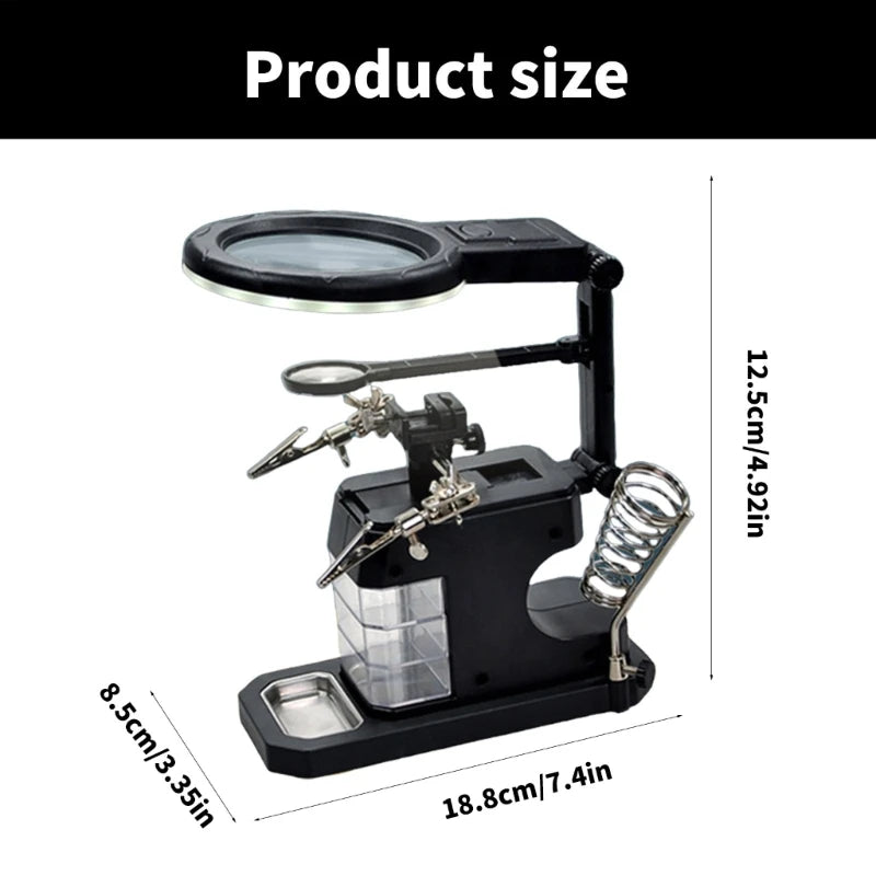 LED Glass Adjustable Magnification Metal Clamp Precisions Repair Qme
