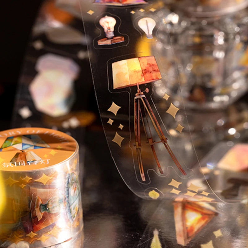 Vintage Healing Light Die-Cut Washi Tape, Ideal for Journal Collage, Gift Wrapping, 3D Greeting Card Making & More Qme