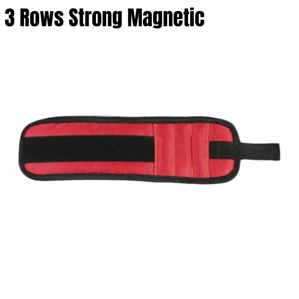 Strong Magnetic Wristband Portable Tool Bag Adjustable Magnetic fixation Tool Wrist Belt for Screws Metal Nails & Drilling Bits Qme Red 3 Rows