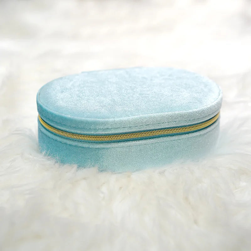 New Arrival Oval-Shaped Velvet Mini Jewelry Box Organizer for Rings Earrings Bracelets Necklace Jewelry Case for Ring Hot Sale Qme Sky Blue 15 10 4.5cm