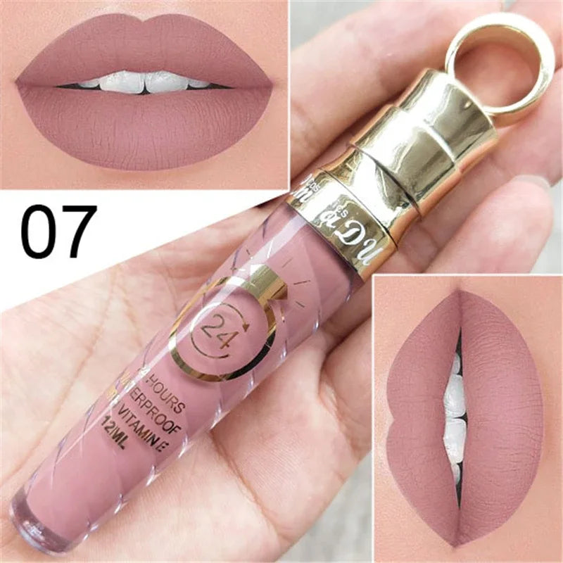 20 Colors Lipstick Waterproof Long Lasting Matte+Shimmer Mental Beauty Lip Gloss Nude Glitter Lip Gloss Beauty Red Lip Tint New Qme 07