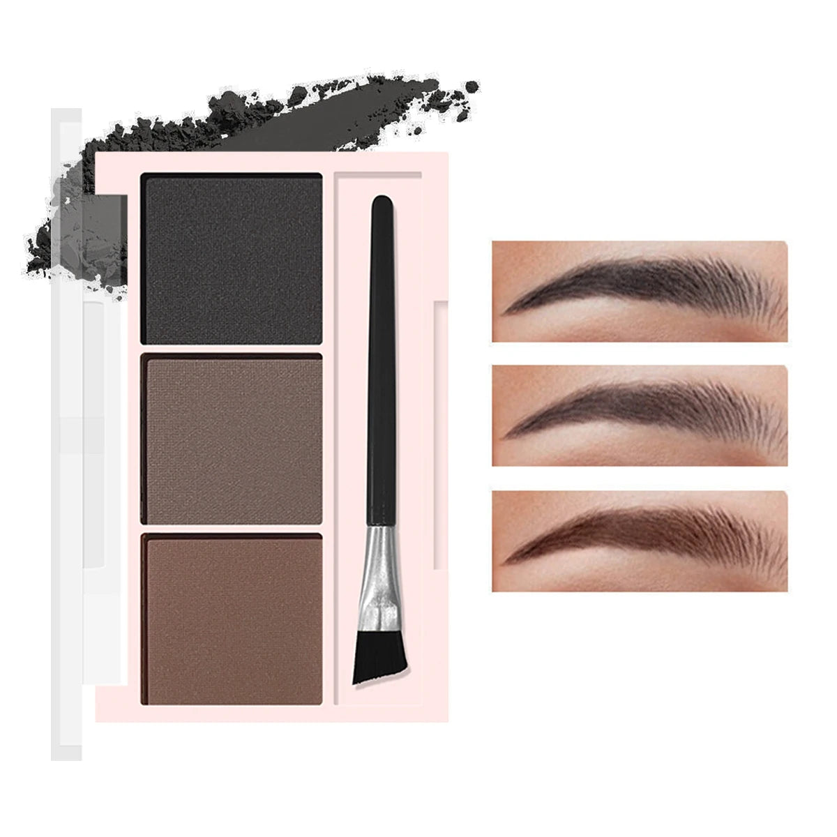 3-color Eyebrow Powder Palette With Eyebrow Brush - Natural Long-Lasting Eyebrow Powder Eyebrow Shape Waterproof and Sweat-proof Qme