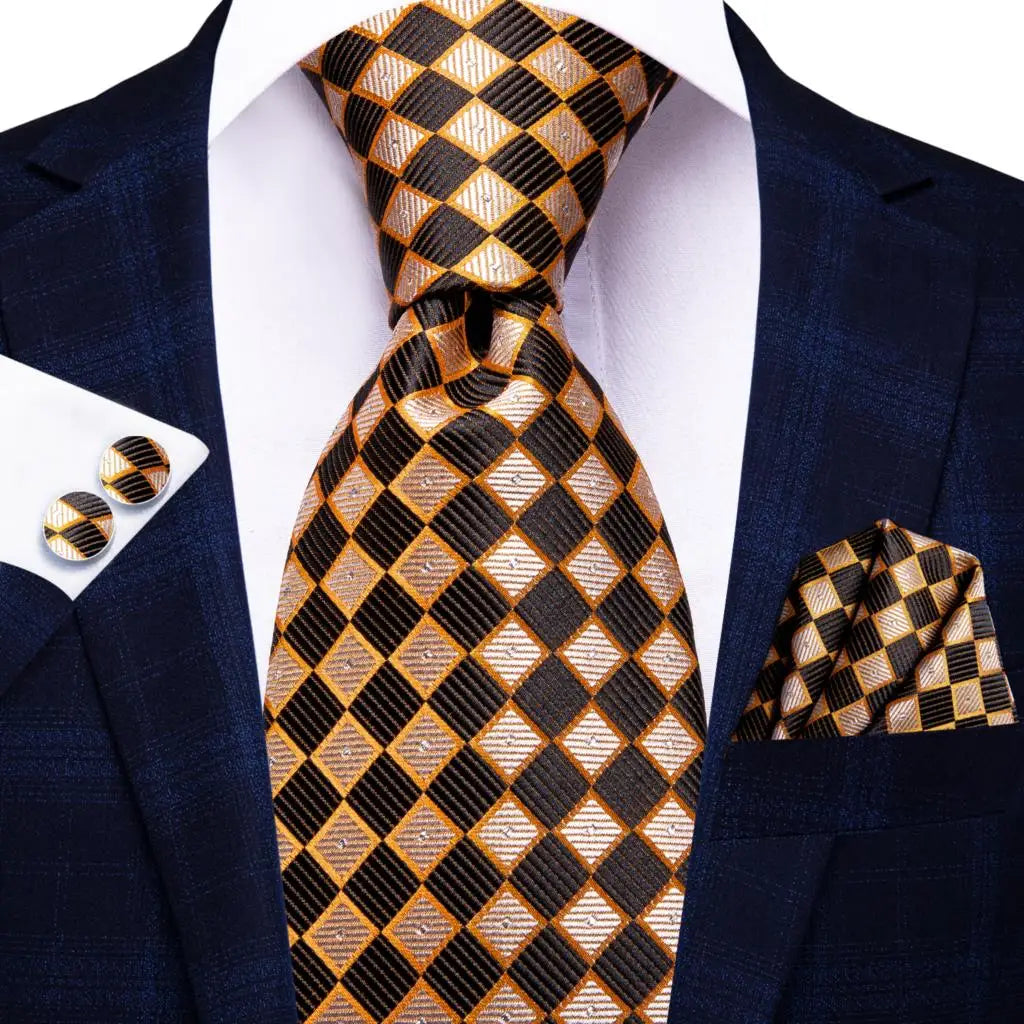 Hi-tie Psialey Black Gold Silk Elegant Tie Men Groom Wedding Necktie