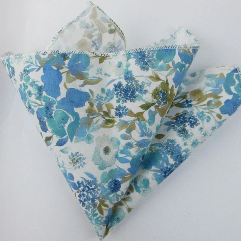 Fashionable Men's Floral Flower Cotton Handkerchief Lovely Green Blue Qme color5