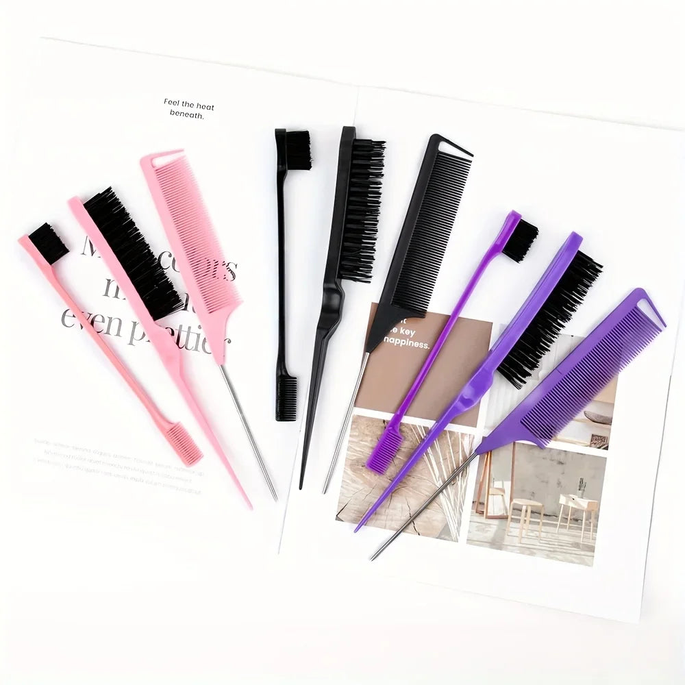 Styling Comb Set with Pointed Tail Comb, Double-Headed Fluffy Bristle Brush for Volumizing and Waving Hair, Beauty Tools Qme
