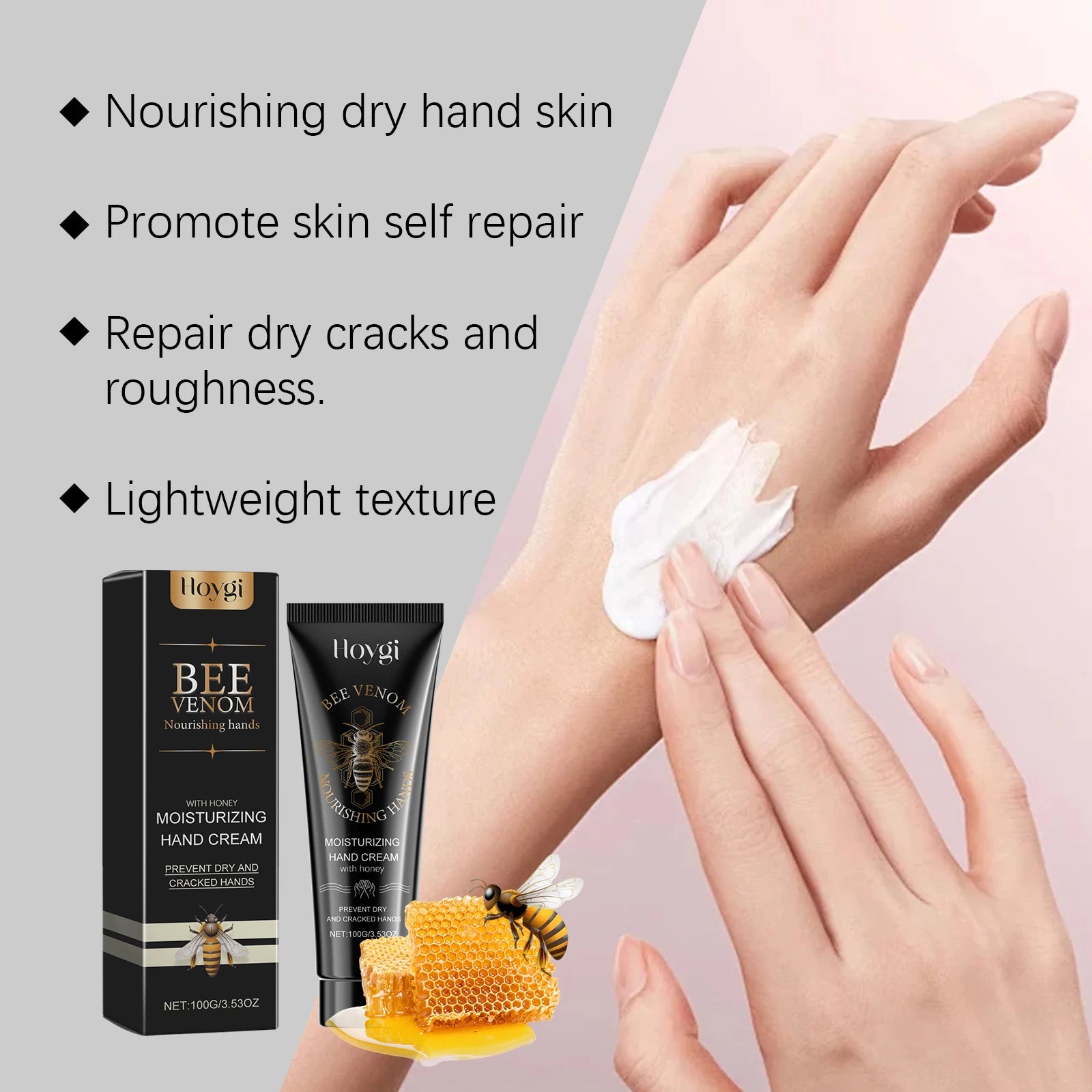 Bee Venom Hand Cream Moisturizing Anti Crack Fast Absorption Non Greasy Nourishing for Dry Cracked Skin Improve Skin Texture Qme