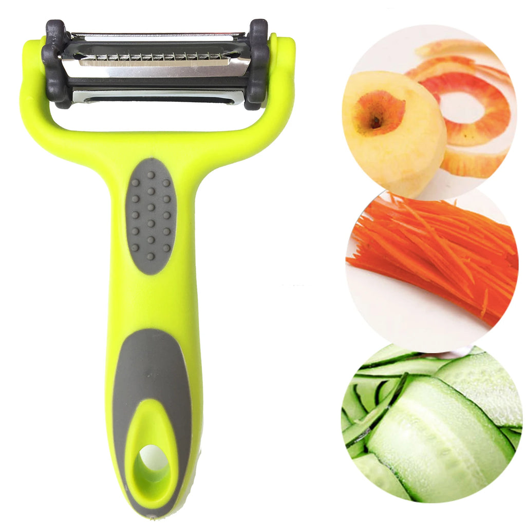 3 in 1 Vegetable Peeler Easy Grip with Rotating Serrated Straight and Julienne Stainless Steel Fruit Slicer Peeling Plane Qme Default Title
