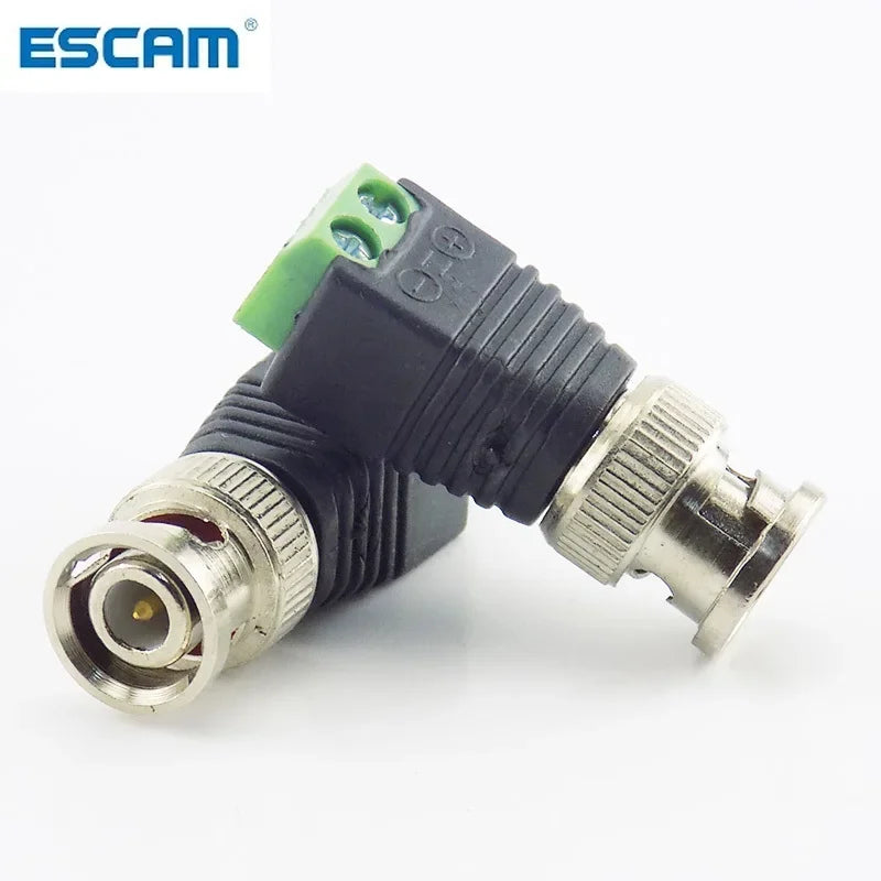 ESCAM 2x Coax CAT5 BNC Male Connector Plug DC Adapter Balun Connector for CCTV Camera Security System Surveillance Accessories Qme 20pcs