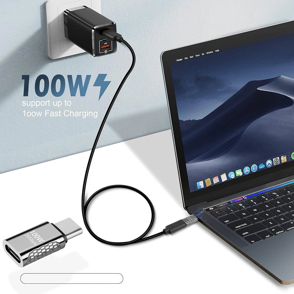 Type C to USB C 100W 20Gbps OTG Adapter 90 Degree Fast Charge Converter PD Male To Female Data Transfer for Laptop Phone Tablets Qme