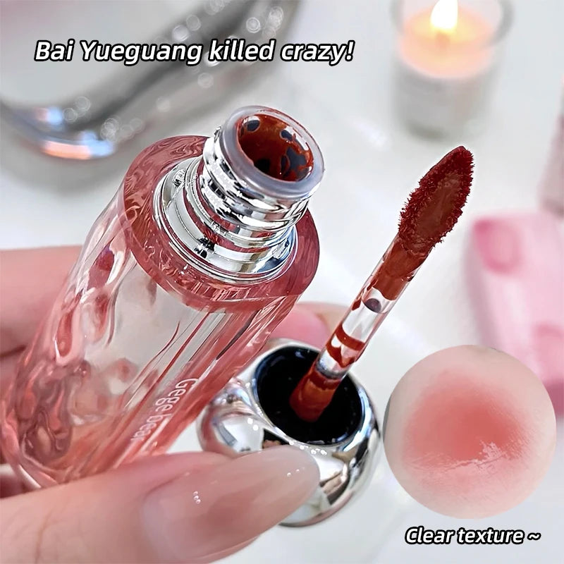 Gegebear Glass Crystal Translucent Lip Glaze Moisturizing Mirror Qme