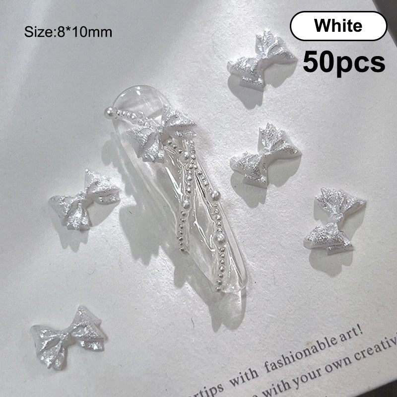 DIY Craft Supplies Pearlescent 3D Nail Art Bow Charm Nails Decoration Qme White