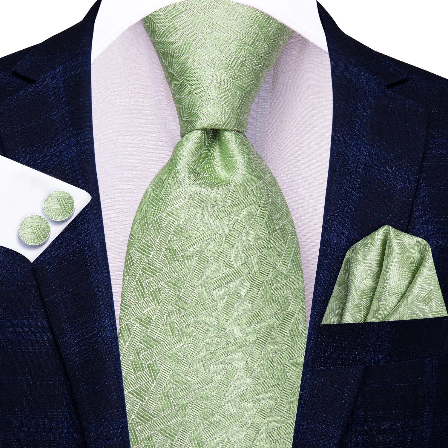 Hi-tie Men's Ties Solid Pink Green Jacquard Necktie Accessories Daily Qme N-3888