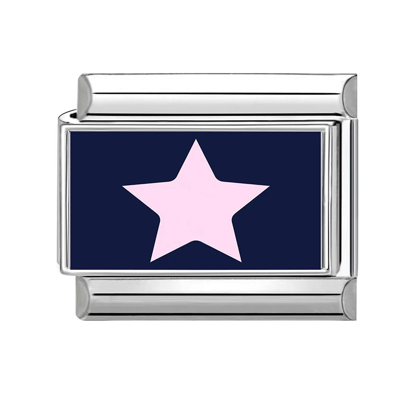 Romantic Pink Moon Stars Bowknot Love Heart Elastic Italian Charm Chain Fit for 9mm Stainless Steel Modular Bracelet DIY Jewelry Qme Style 8