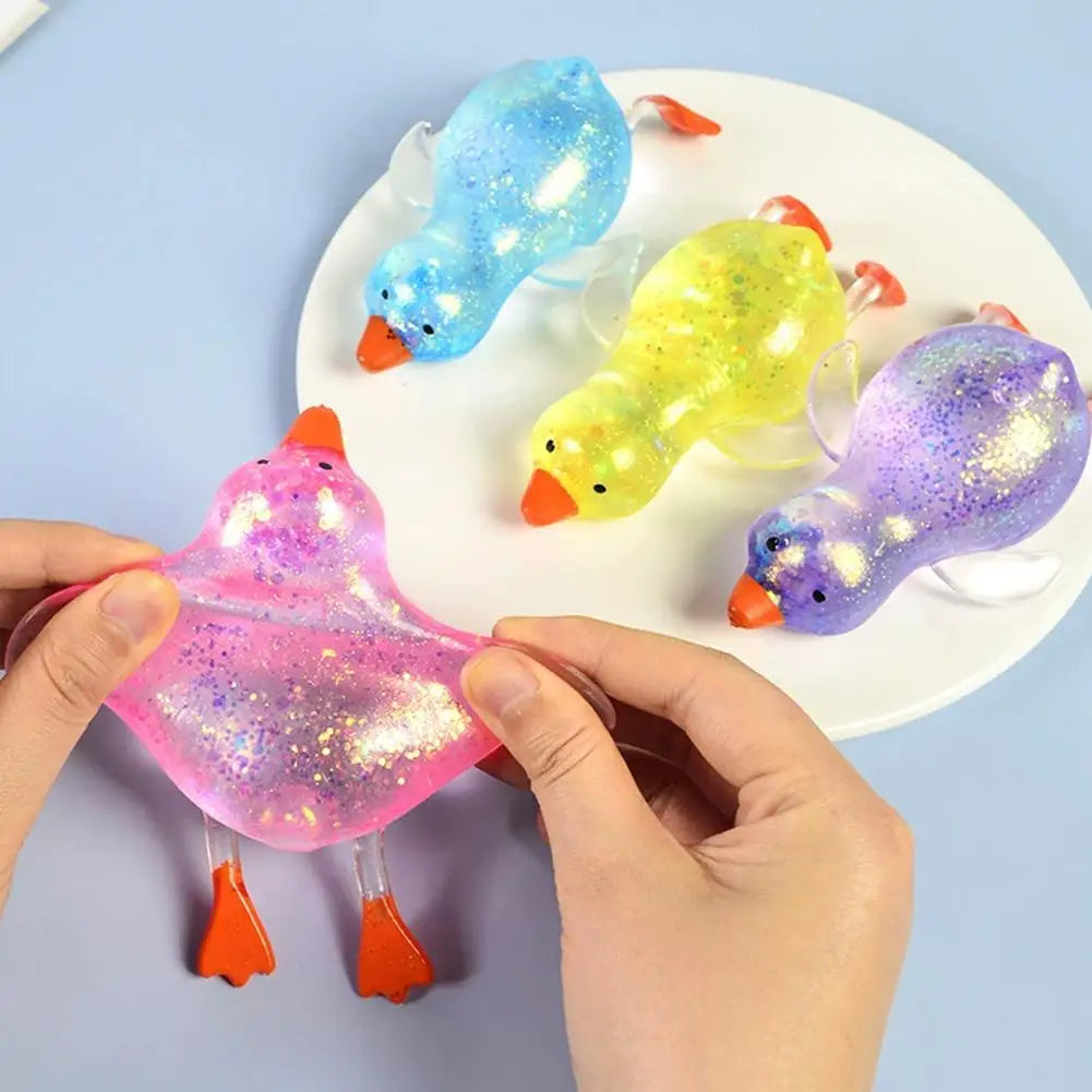 Stress Relief Squeeze Squishy Glitter Ducks Kids Fidget Toy Animal Qme