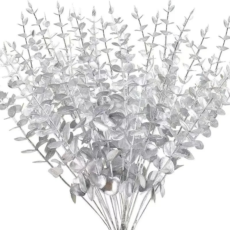 20/10PCS Artificial Eucalyptus Leaves Artificial Plants Tree Stems Flower Wreath Bouquet Garden Decorations Home Accessories Qme Silvery 20pcs