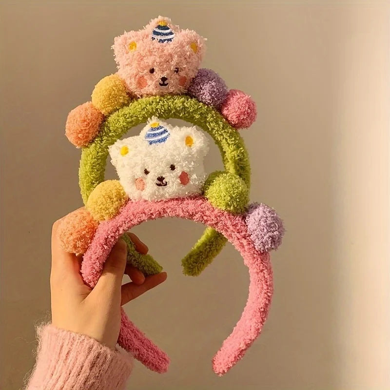 Cute Bear Plush Headband, Fluffy Cartoon Hairband For Washing Face, Makeup, Shower, Women Girls Qme