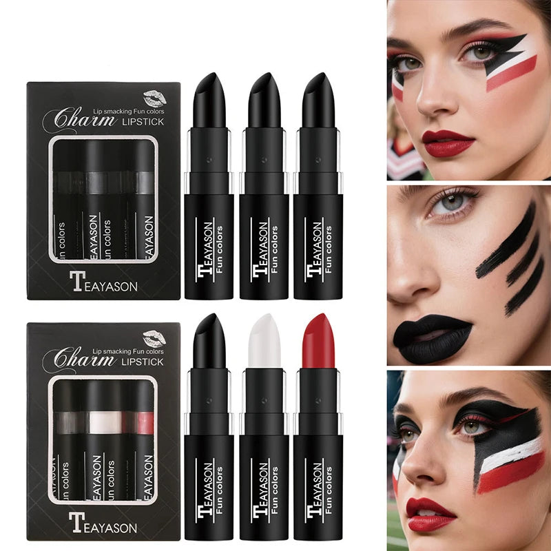 Matte Lipstick Black White Red Bold Lip Stick Waterproof Long Lasting Qme