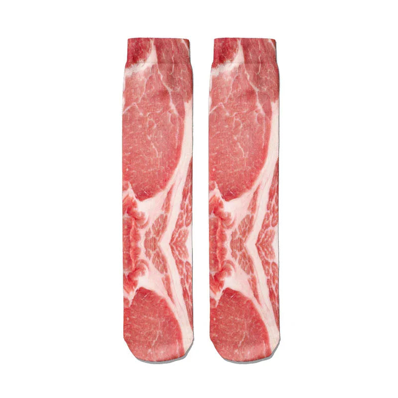 Very Popular Pork Belly Printed Socks Women's Happy Food Kawaii Qme style12 One Size