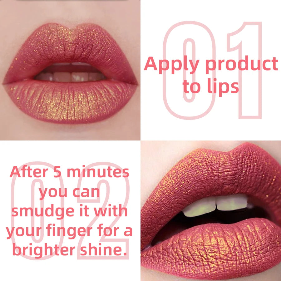 Glitter Metallic 14 Colors Lip Glaze Shiny Long Lasting Gloss Liquid Qme