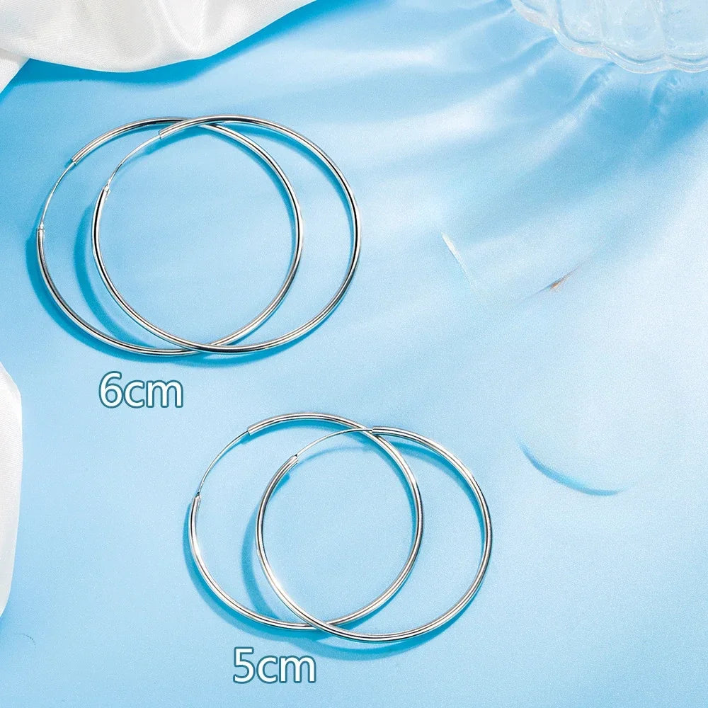 popular 925 Sterling Silver Round Hoop Earrings For Women lady 5/6CM Diameter wedding party Fashion Jewelry Couple Gift Qme