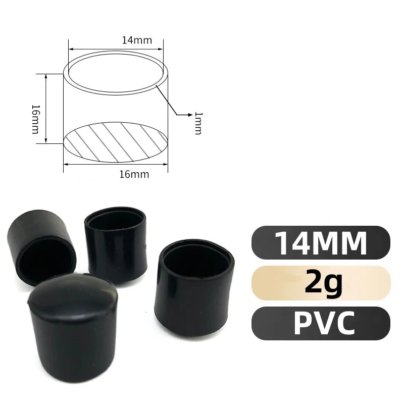 8-32PCS PVC Soft Rubber Round Tube Stainless Steel Cap Anti Slip Wear Resistant Silent Table Chair Floor Protective Rubber Cover Qme 14MM 32PCS