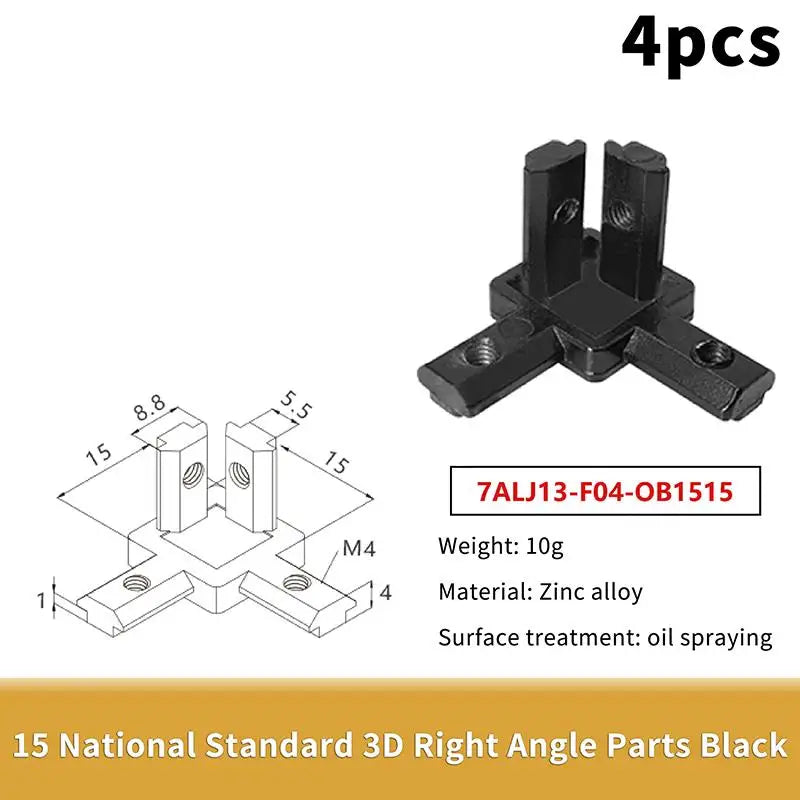 4Pcs Black 3 Way End Angle Bracket Connectors For Europe 1515 2020 National 3030 Standard Aluminium Extrusion Profile Sockets Qme 1515 European