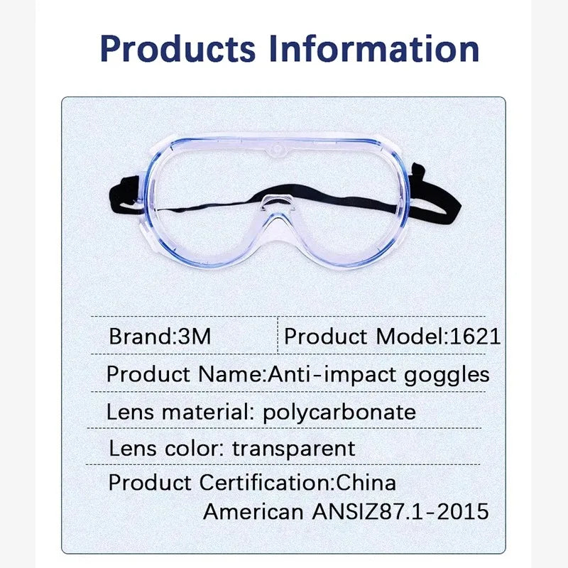 5pcs Safety Goggles Anti-Splash Dust Wind Fogproof Full Sealed Protective Eyewear 4 Vents Lab Work Safety Glasses Qme