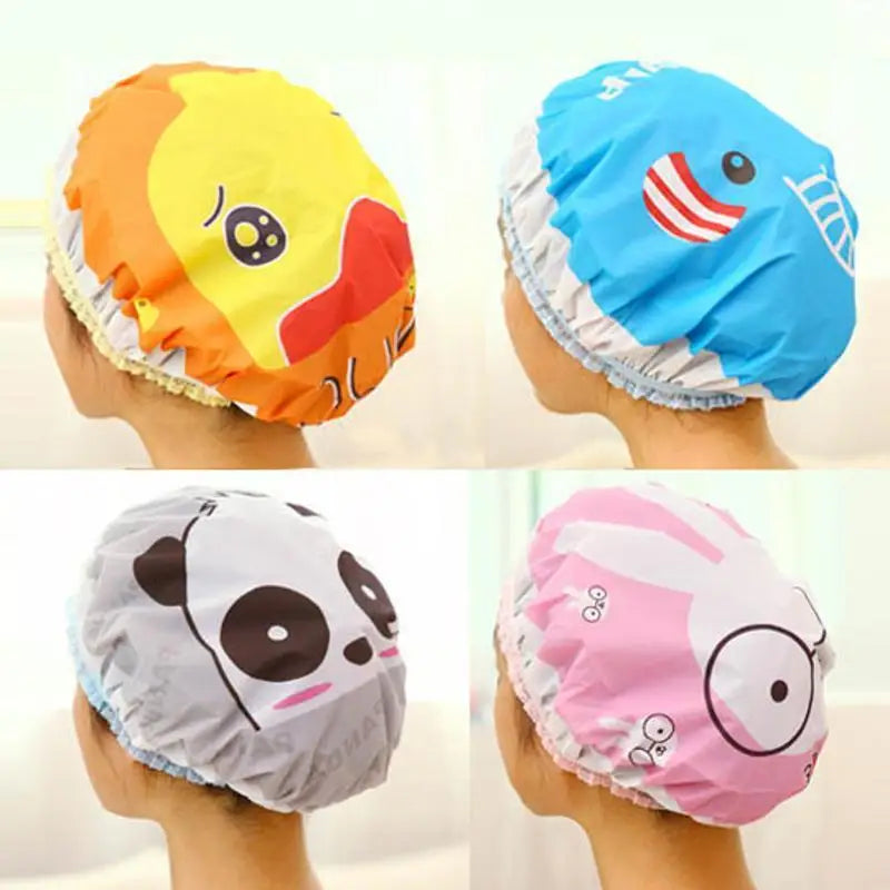 4Pcs/lot Random Style Lovely Cartoon Women Shower Caps Colorful Bath Shower Hair Cover Adults Waterproof Bathing Cap Animal Qme