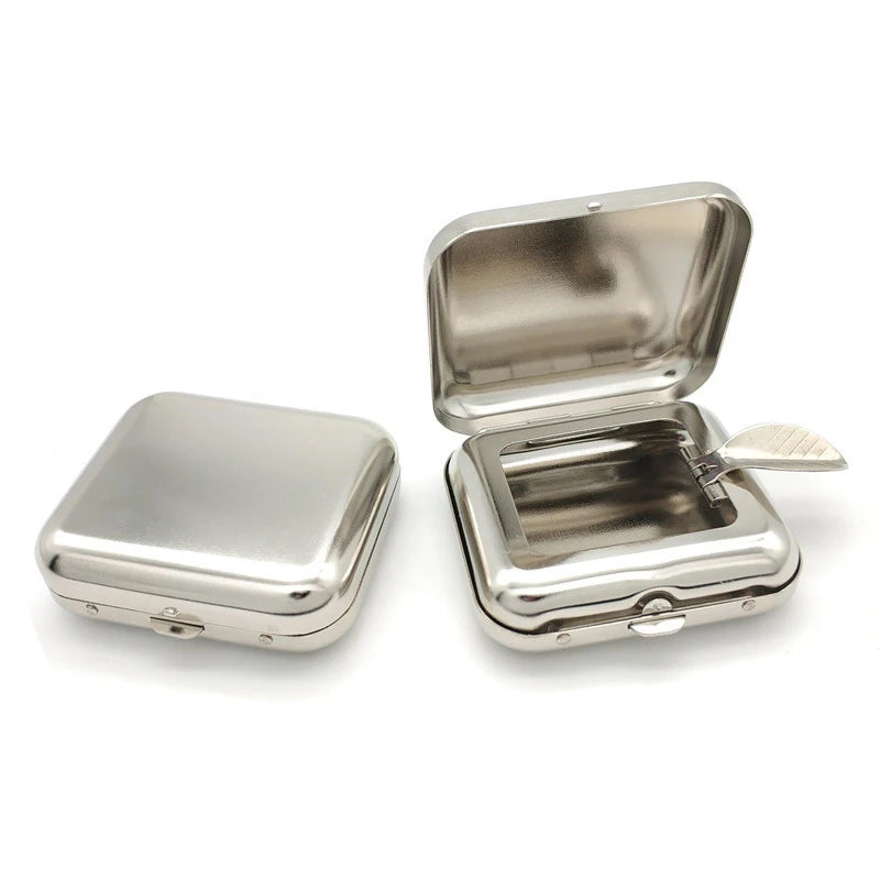 Pocket Ashtrays Lids Portable Ashtray Small Stainless Steel Square Qme