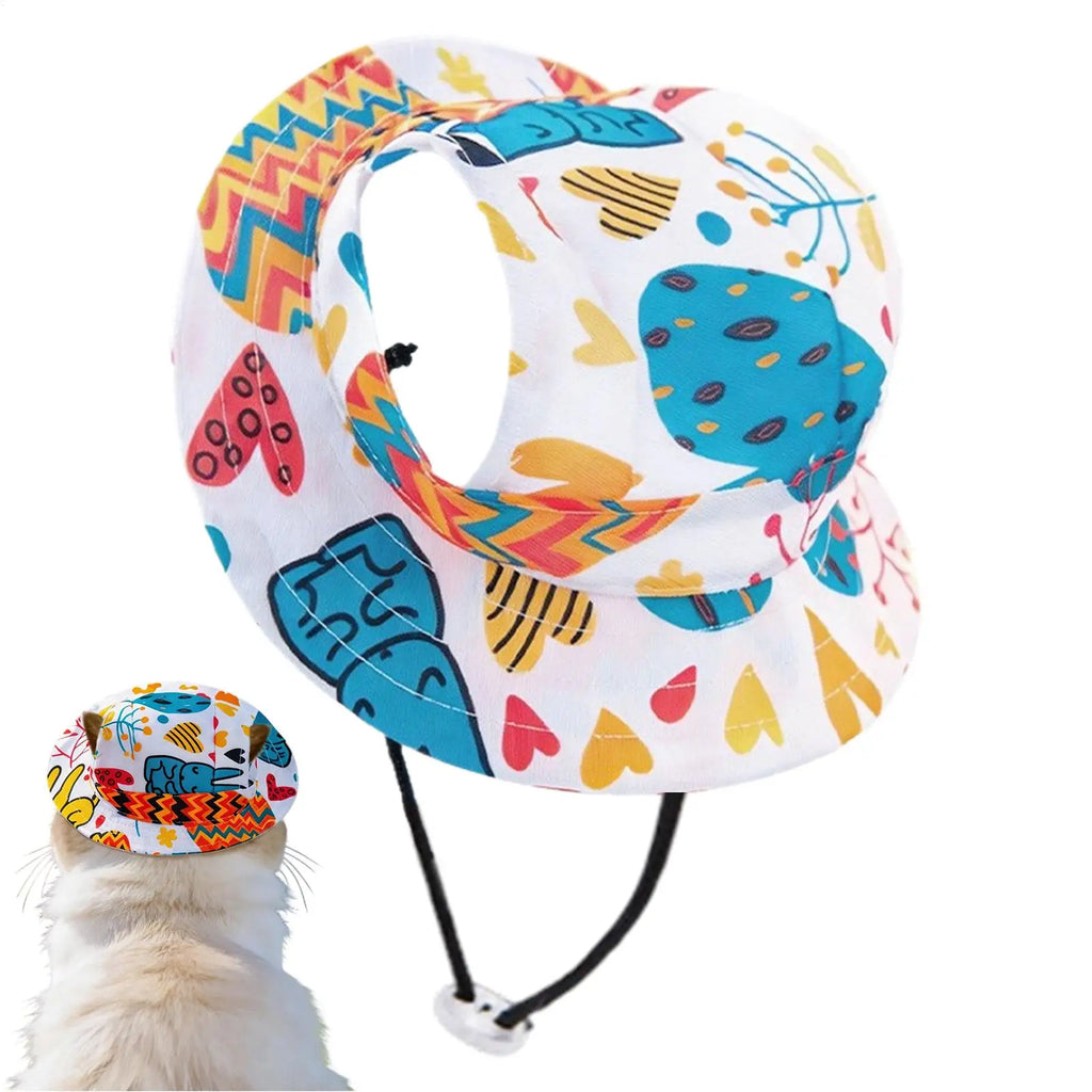 Pet Sun Hat for Cats Sunlight Blocking Round Brim with Ear Holes Dog Cat Sun Protection Hat for Outings Photography Sports Qme