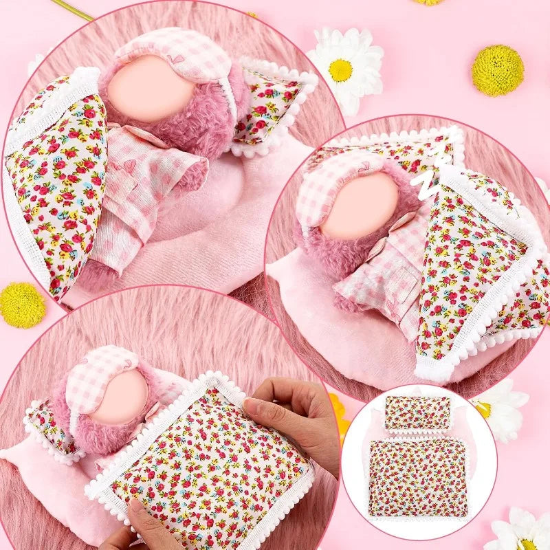 3 pieces of 17cm doll pillows, mattresses, duvet covers, cute floral bed covers, doll accessories, comfortable sleeping gifts Qme