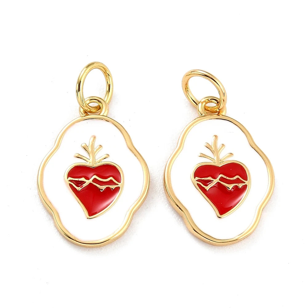 10pcs Brass Enamel Sacred Heart Oval Pendants, Cd/Pb Free Long-Lasting Plated, 16x11x1.5mm 3.6mm Hole for DIY Necklace Making Qme Default Title