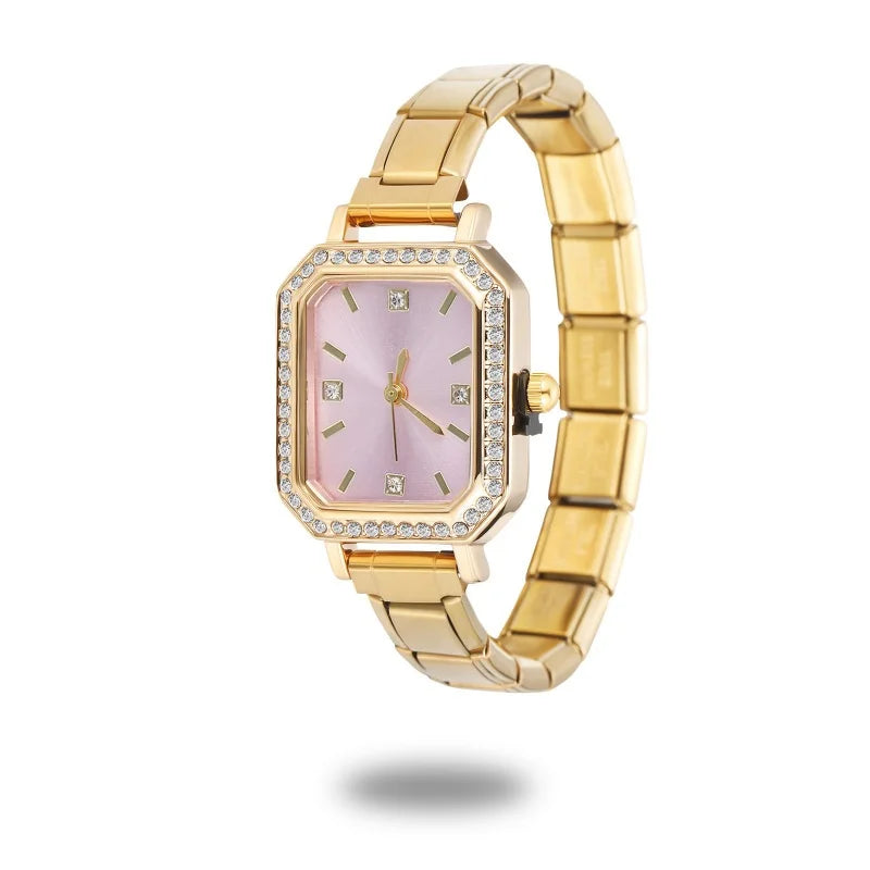 2026 Golden Round Watch Gift Watch Men Women 9MM Width Italian Elastic Charm Stainless Watch Header Linker Bracelets Jewelry DIY Qme S 12