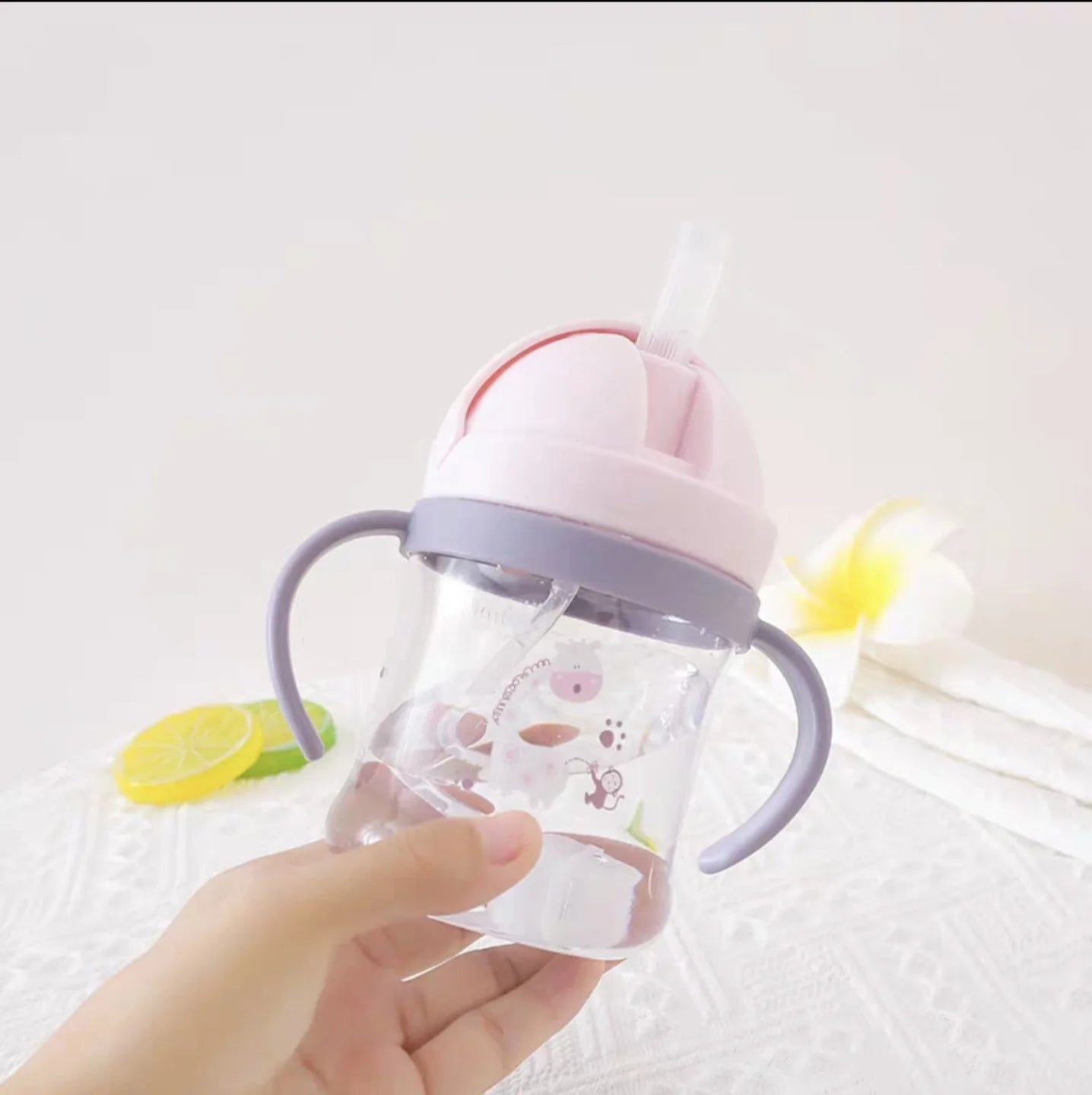 Baby Anti-choke Sippy Cup Handle Shatterproof Infant Water Bottle Qme pink