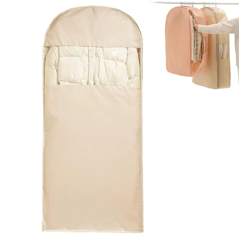 Space Saving Clothing Dust Bag Hangable Garment Self Compression Qme beige L