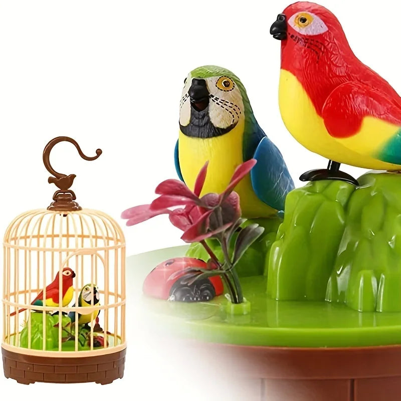 Voice-Activated Induction Birds Birdcage Toy Talking Chirping Fluttering Parrot Birds Toys Gifts for Baby Toddler Kids Children Qme