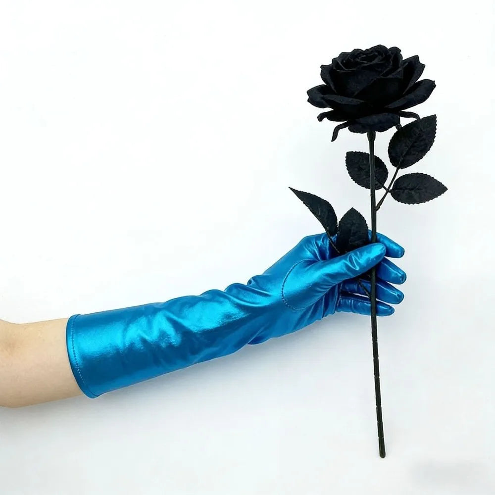 Simple Solid Color Patent Leather Gloves Elastic Shiny Long Gloves Sun Protection Lolita Women Mittens Halloween Cosplay Qme