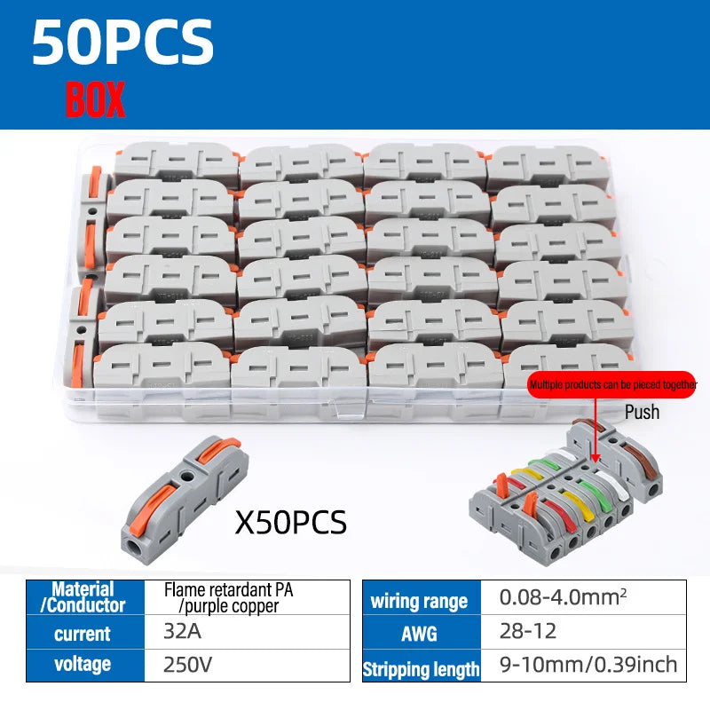 Universal Lever Wire Connectors 1-To-1 Inline Compact Splicing Quick Electrical Connector Reusable Plug In Insulated Terminals Qme 211O 50PCS