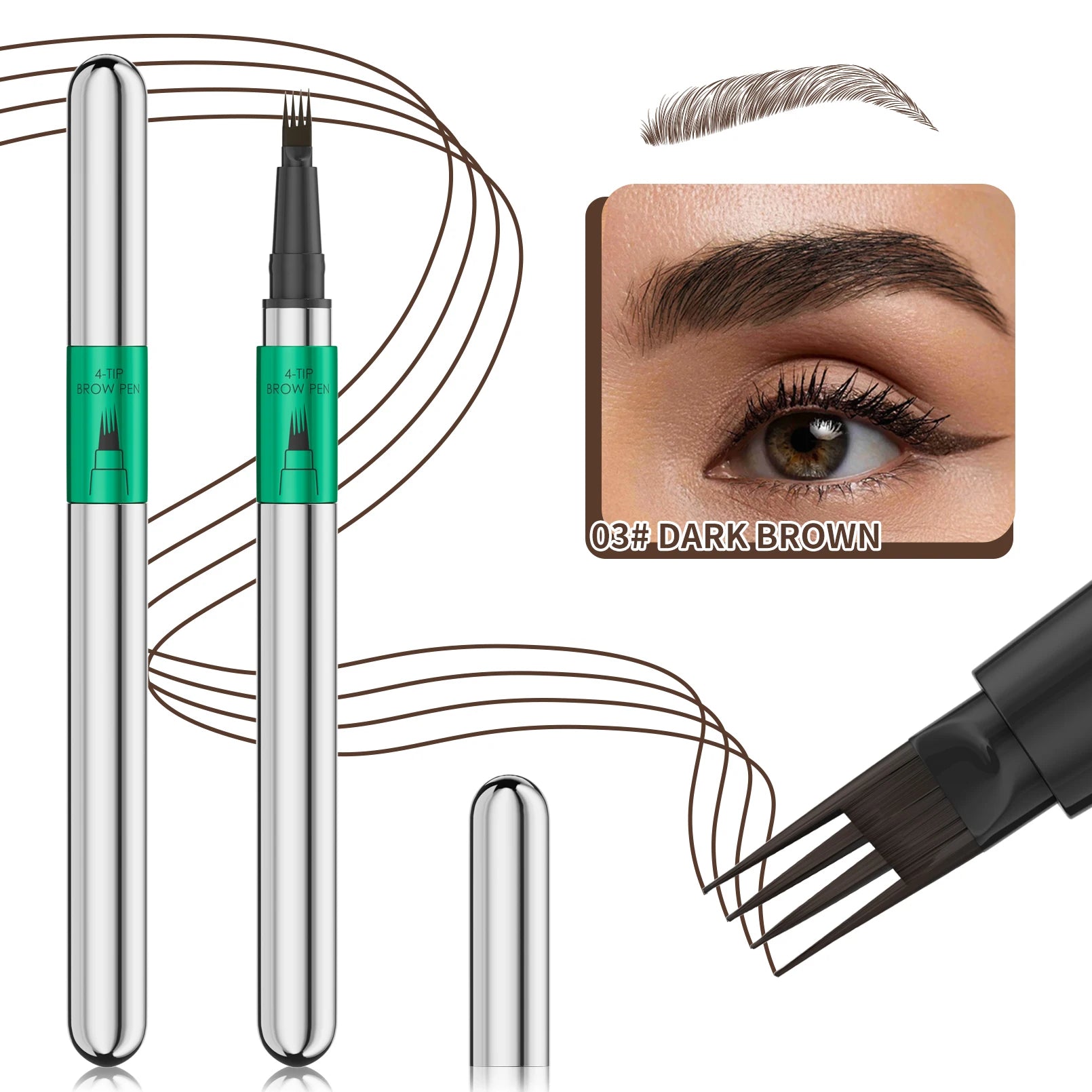 Hellokiss Waterproof Eyebrow Pen, Microblading Eyebrow Pencil With 4 Split Head, Natural Looking Brows Makeup ( 5 Colors) Qme 9709-3