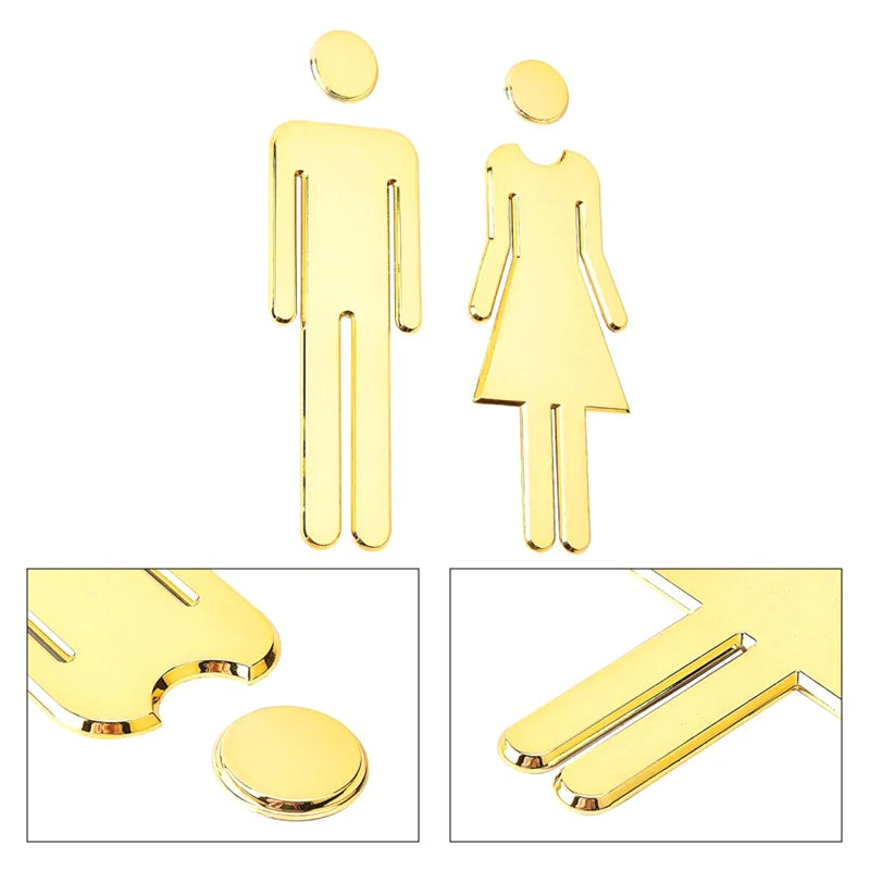 WC Bathroom Signage Board Art Home Decor Acrylic 3D Toilet Sign Plate Qme