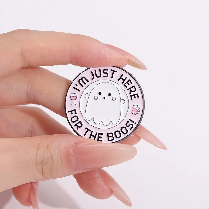 Cartoon Sunglasses Ghost Boo Enamel Pins I'm a Free Spirit This is Boo Sheet Brooches Lapel Badge Spooky Jewelry Gifts Wholesale Qme