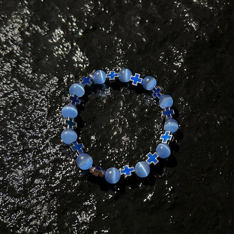 Fashion Cross Beaded Bracelets For Women Men Ins Style Cat's Eye Stone Couples Bracelets Qme A3